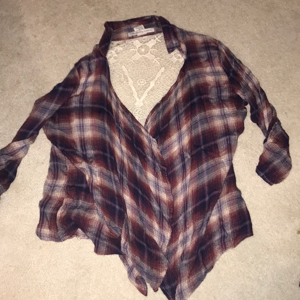 plaid cardigan with lace back